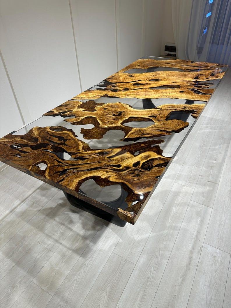 Handmade Clear Epoxy Resin Rosewood Table - Custom Live Edge Design-Tables-BEESARI