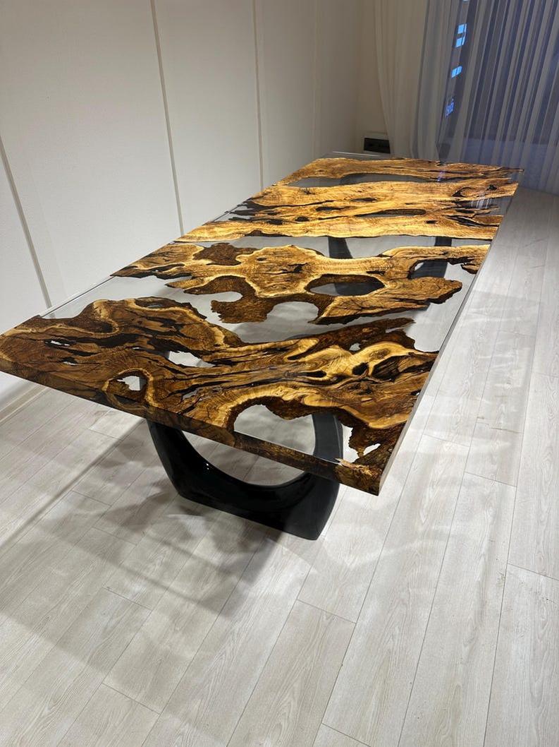 Handmade Clear Epoxy Resin Rosewood Table - Custom Live Edge Design-Tables-BEESARI