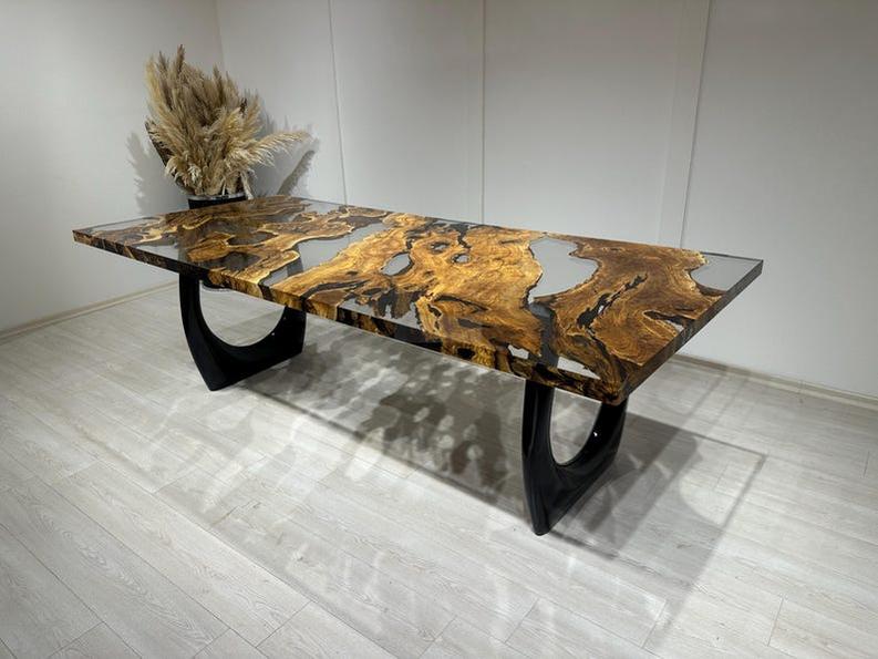 Handmade Clear Epoxy Resin Rosewood Table - Custom Live Edge Design-Tables-BEESARI