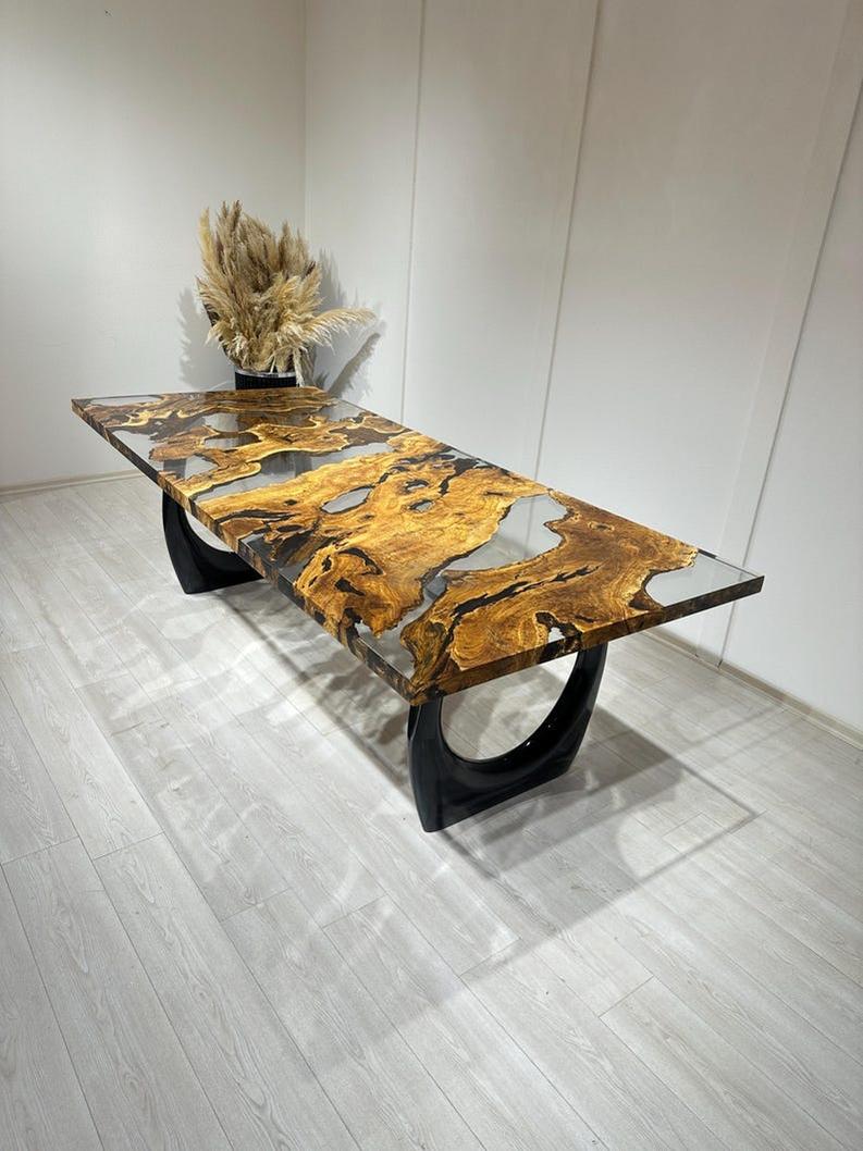 Handmade Clear Epoxy Resin Rosewood Table - Custom Live Edge Design-Tables-BEESARI