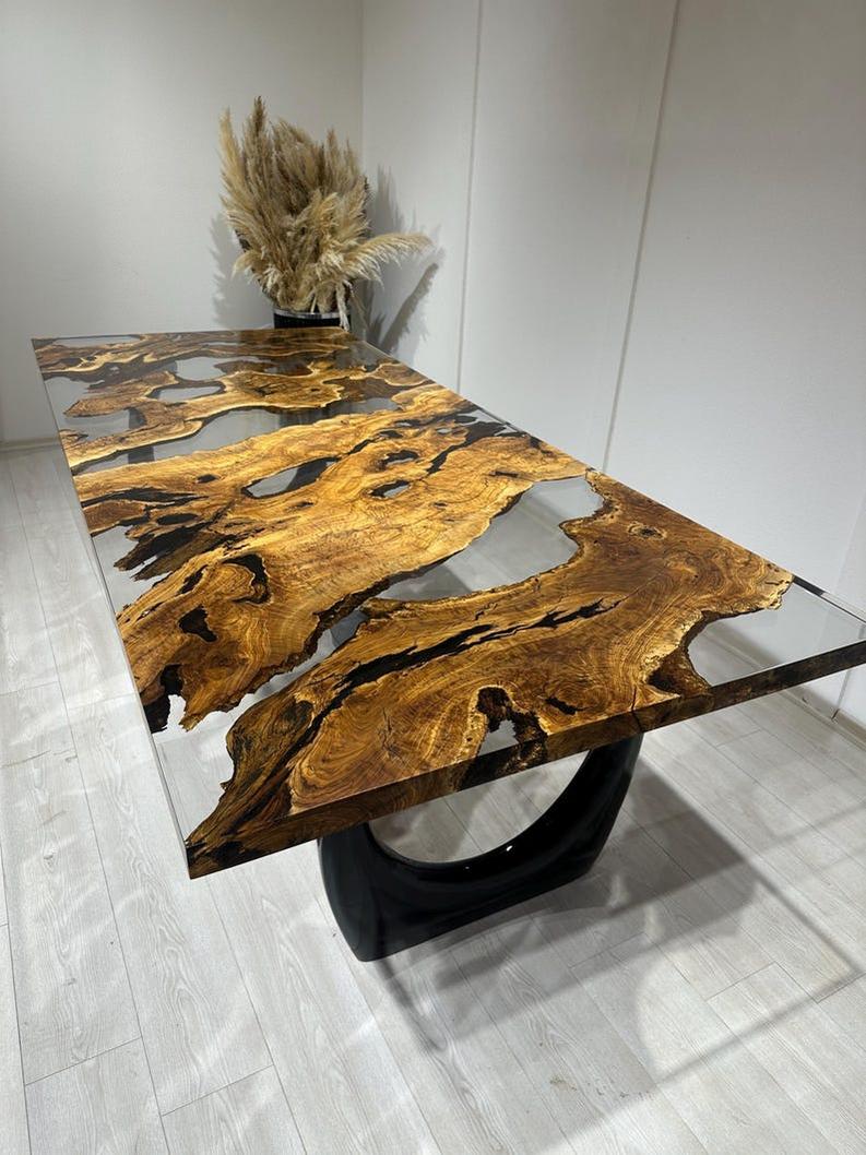 Handmade Clear Epoxy Resin Rosewood Table - Custom Live Edge Design-Tables-BEESARI