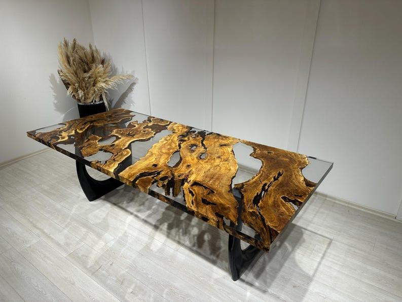 Handmade Clear Epoxy Resin Rosewood Table - Custom Live Edge Design-Tables-BEESARI