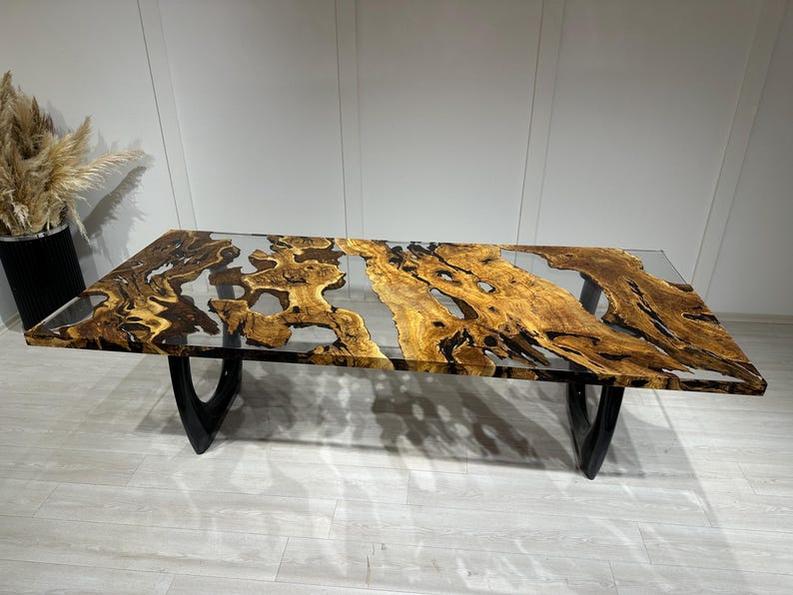 Handmade Clear Epoxy Resin Rosewood Table - Custom Live Edge Design-Tables-BEESARI