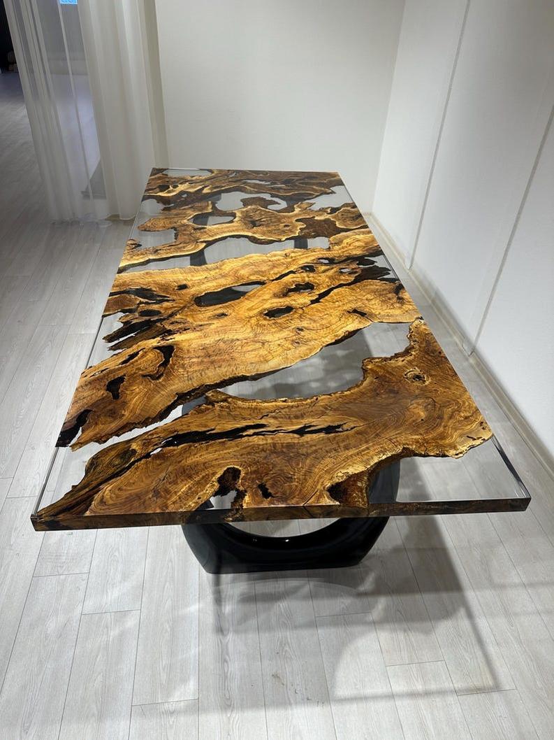 Handmade Clear Epoxy Resin Rosewood Table - Custom Live Edge Design-Tables-BEESARI