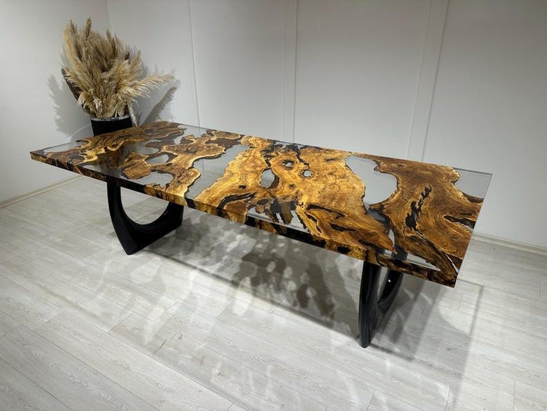 Handmade Clear Epoxy Resin Rosewood Table - Custom Live Edge Design-Tables-BEESARI