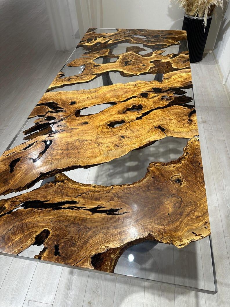 Handmade Clear Epoxy Resin Rosewood Table - Custom Live Edge Design-Tables-BEESARI