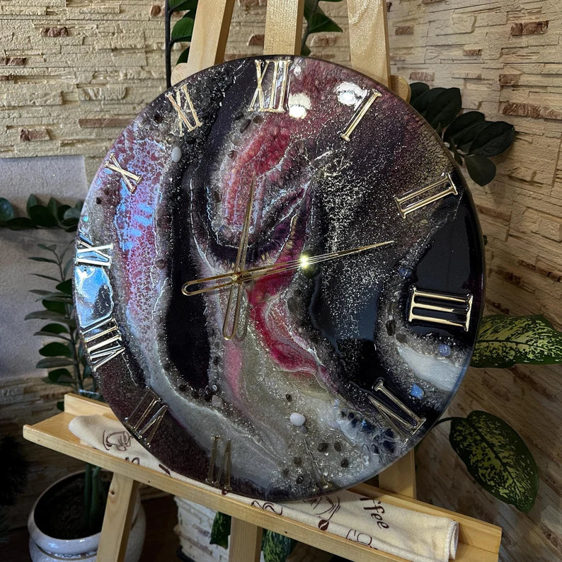 Handmade Epoxy Resin Art Clock – Luxury Custom Resin Timepiece, Unique Wall Clock for Home Decor, Exclusive Artistic Resin Clock for Modern Interiors-Wall Clock-BEESARI