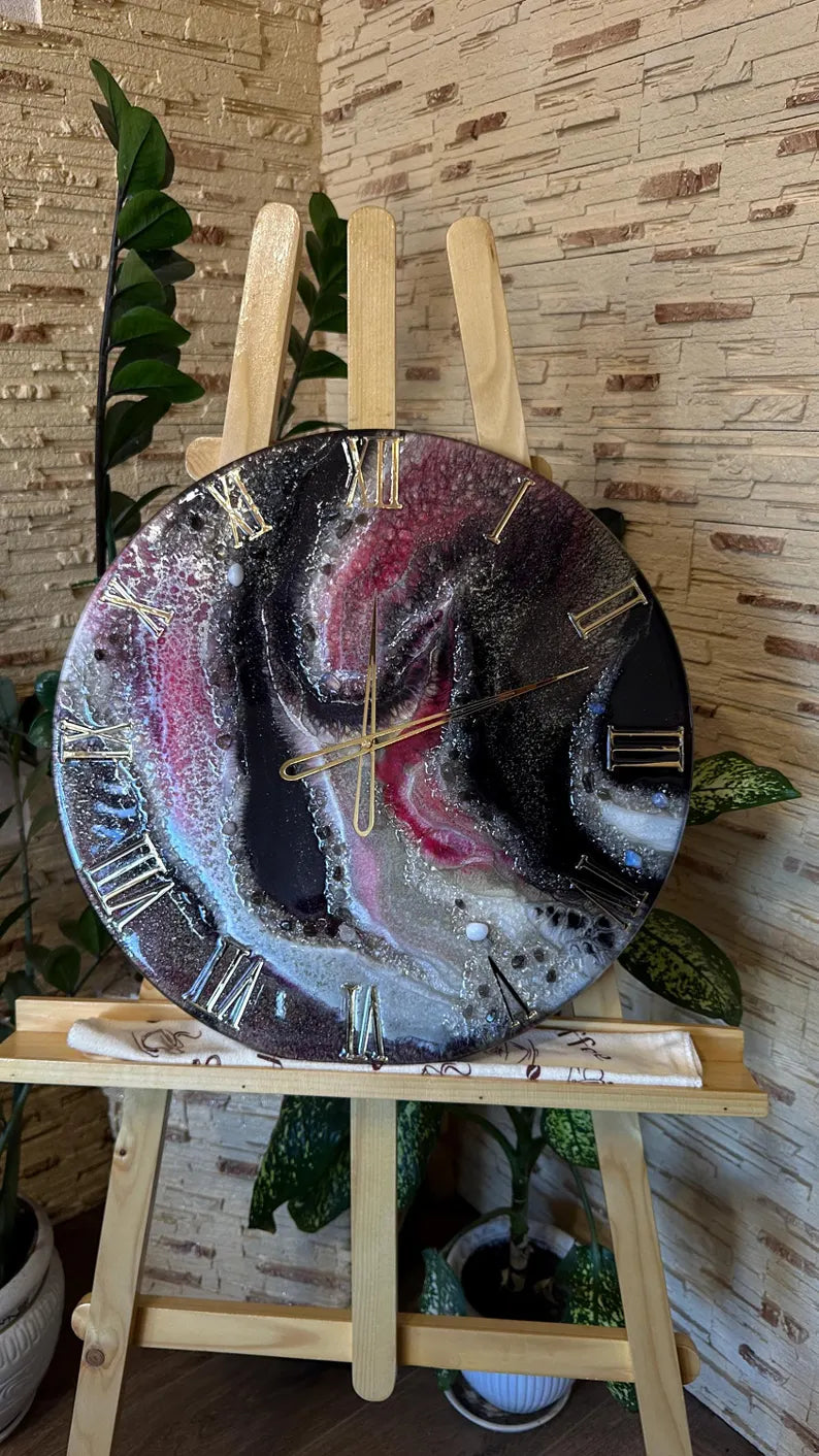 Handmade Epoxy Resin Art Clock – Luxury Custom Resin Timepiece, Unique Wall Clock for Home Decor, Exclusive Artistic Resin Clock for Modern Interiors-Wall Clock-BEESARI