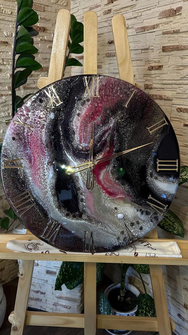 Handmade Epoxy Resin Art Clock – Luxury Custom Resin Timepiece, Unique Wall Clock for Home Decor, Exclusive Artistic Resin Clock for Modern Interiors-Wall Clock-BEESARI