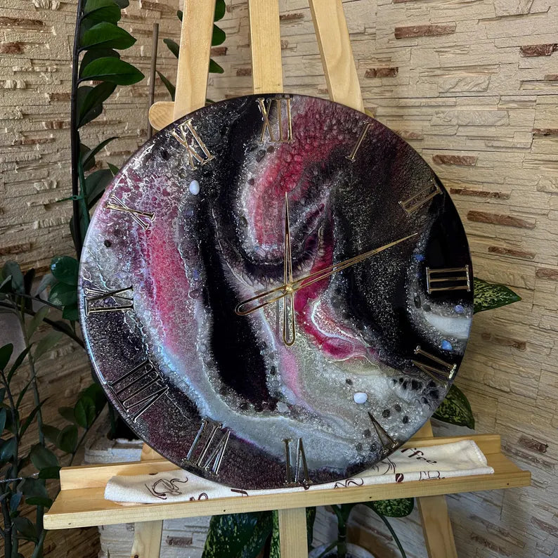 Handmade Epoxy Resin Art Clock – Luxury Custom Resin Timepiece, Unique Wall Clock for Home Decor, Exclusive Artistic Resin Clock for Modern Interiors-Wall Clock-BEESARI