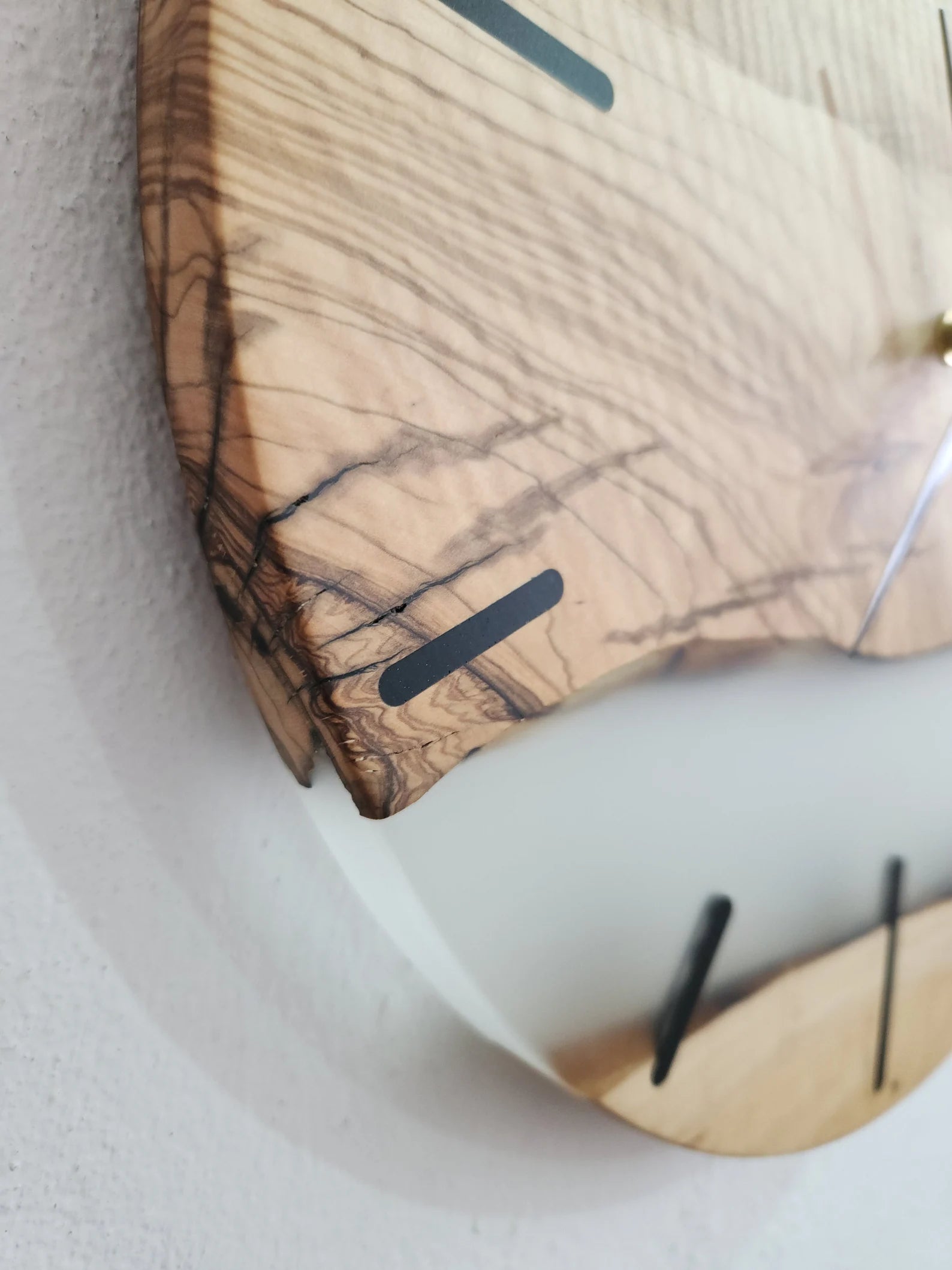 Handmade Resin & Olive Wood Wall Clock – Live Edge Rustic Epoxy Clock – Transparent Matte Custom Wall Clock – Large Modern Wooden Clock for Home & Office Decor-Wall Clock-BEESARI