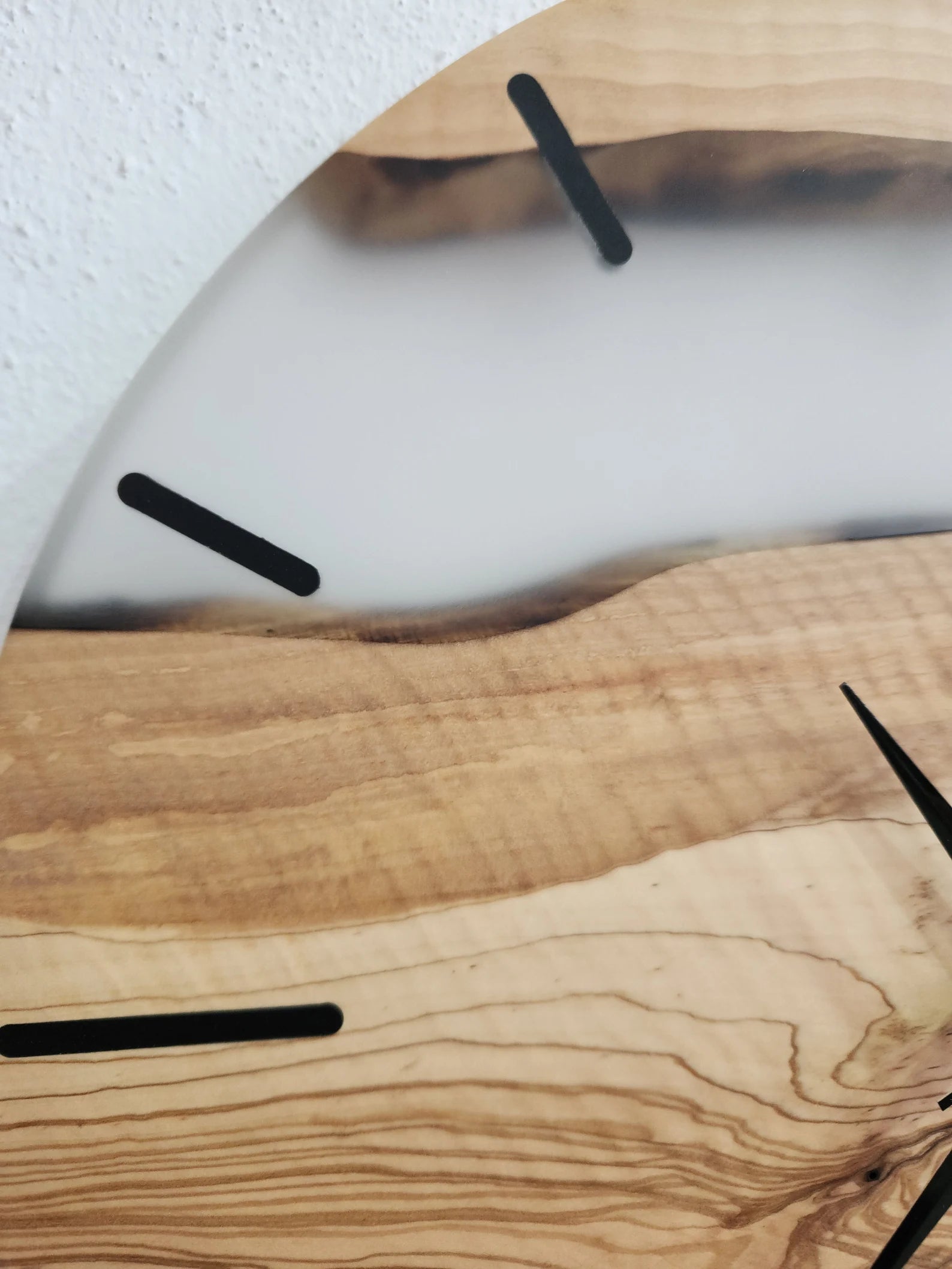 Handmade Resin & Olive Wood Wall Clock – Live Edge Rustic Epoxy Clock – Transparent Matte Custom Wall Clock – Large Modern Wooden Clock for Home & Office Decor-Wall Clock-BEESARI