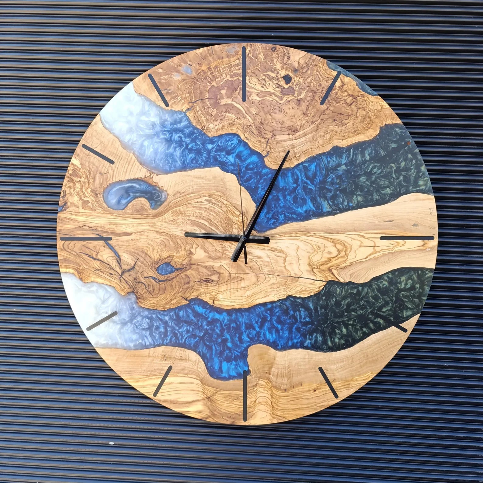 Handmade Resin Wall Clock – Custom Epoxy Clock with Walnut Wood and Resin, Modern Wall Clock for Home Décor, Unique Home Gift for Living Room or Office-Wall Clock-BEESARI