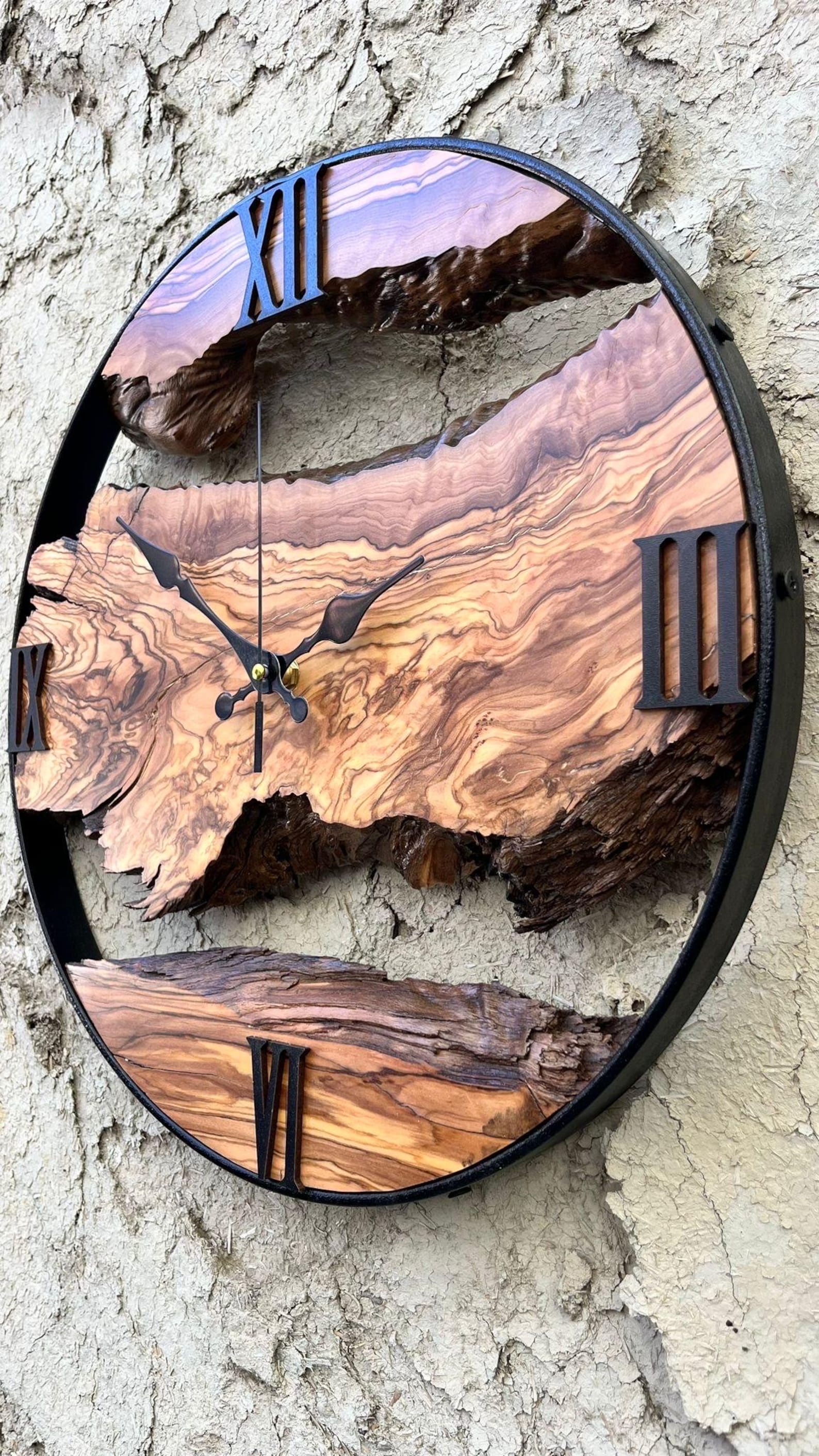 Handmade Rustic Live Edge Walnut Wood & Metal Wall Clock - Large Decorative Wooden Wall Art Clock for Farmhouse, Office & Home Décor - Unique Gift-Wall Clock-BEESARI