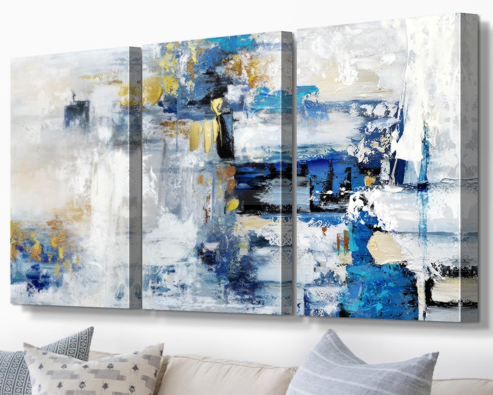 Handmade Wall Art for Living Room Extra Large Office Wall Decor Blue Gold Painting Abstract Canvas Wall Art-Painting-BEESARI