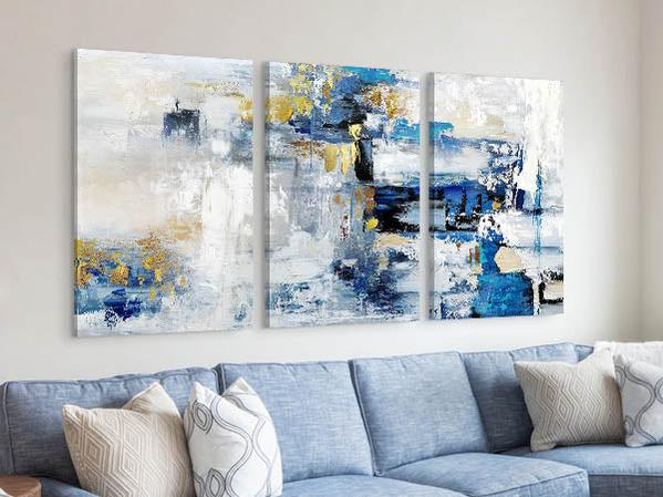 Handmade Wall Art for Living Room Extra Large Office Wall Decor Blue Gold Painting Abstract Canvas Wall Art-Painting-BEESARI