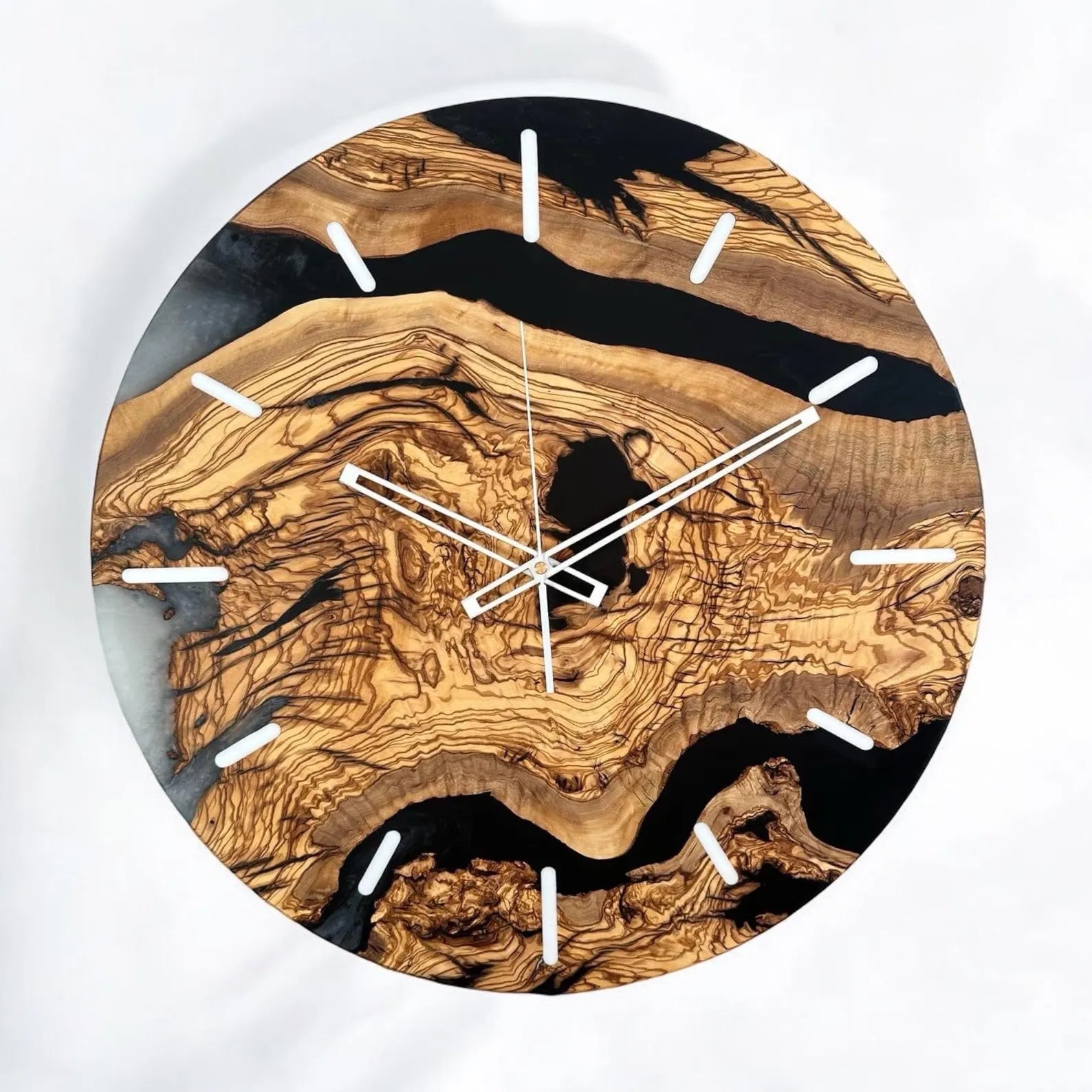 Handmade Walnut Wood and Epoxy Resin Wall Clock – Unique Wooden Wall Clock, Loft Style Home Decor, Modern Rustic Gift, Large Natural Wood Resin Clock for Living Room and Office-Wall Clock-BEESARI