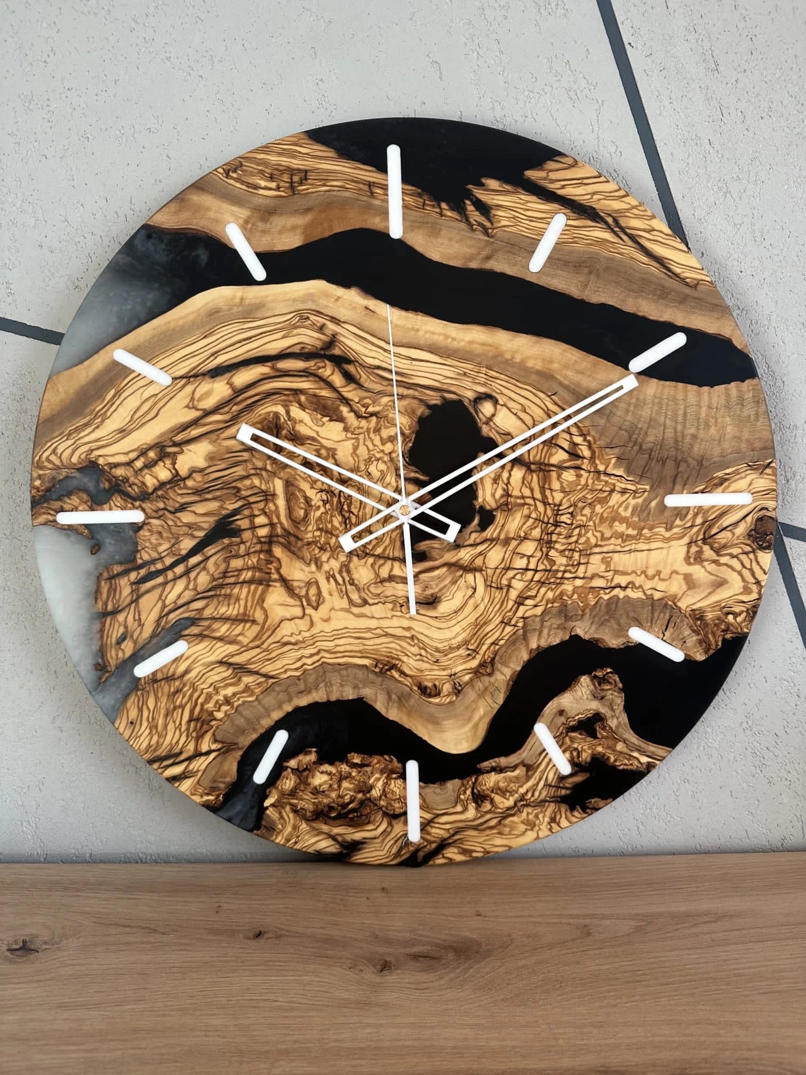 Handmade Walnut Wood and Epoxy Resin Wall Clock – Unique Wooden Wall Clock, Loft Style Home Decor, Modern Rustic Gift, Large Natural Wood Resin Clock for Living Room and Office-Wall Clock-BEESARI