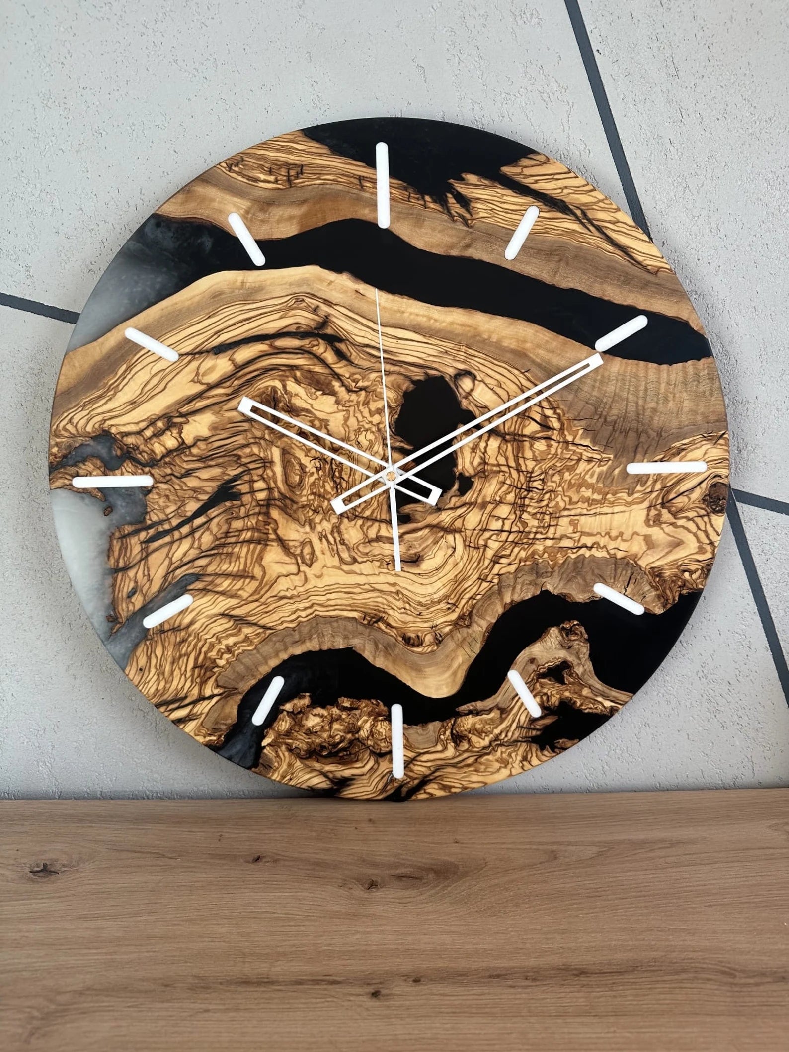 Handmade Walnut Wood and Epoxy Resin Wall Clock – Unique Wooden Wall Clock, Loft Style Home Decor, Modern Rustic Gift, Large Natural Wood Resin Clock for Living Room and Office-Wall Clock-BEESARI