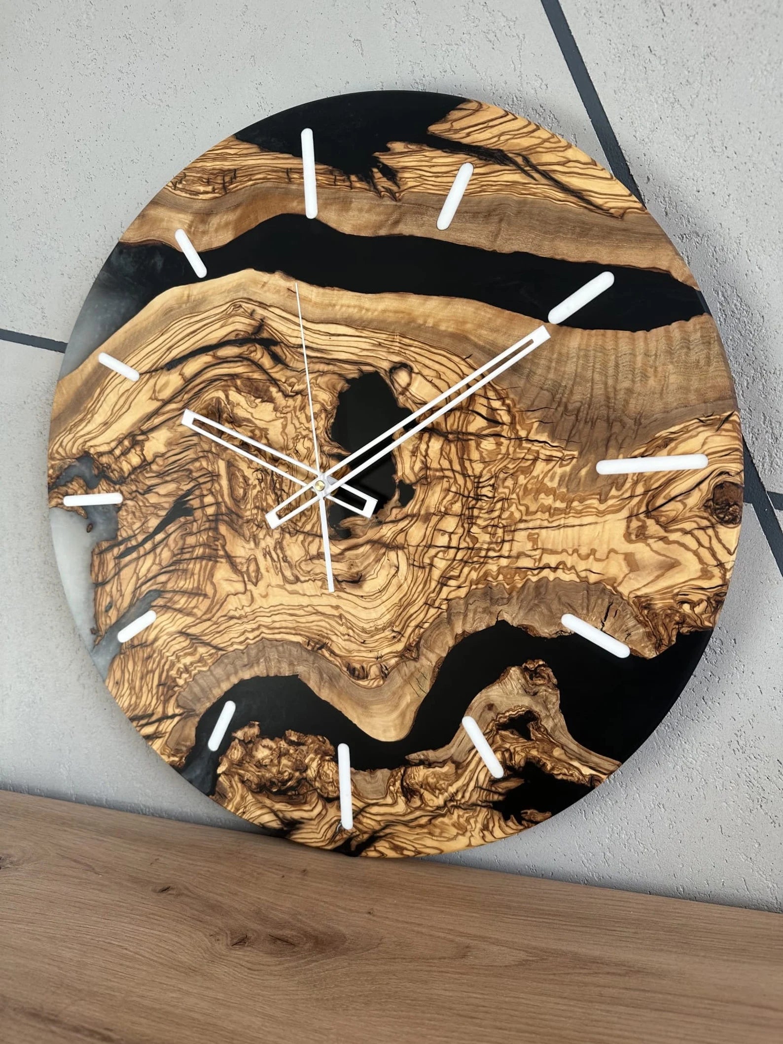 Handmade Walnut Wood and Epoxy Resin Wall Clock – Unique Wooden Wall Clock, Loft Style Home Decor, Modern Rustic Gift, Large Natural Wood Resin Clock for Living Room and Office-Wall Clock-BEESARI