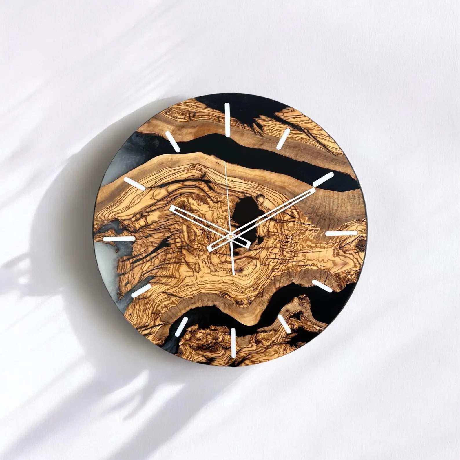 Handmade Walnut Wood and Epoxy Resin Wall Clock – Unique Wooden Wall Clock, Loft Style Home Decor, Modern Rustic Gift, Large Natural Wood Resin Clock for Living Room and Office-Wall Clock-BEESARI