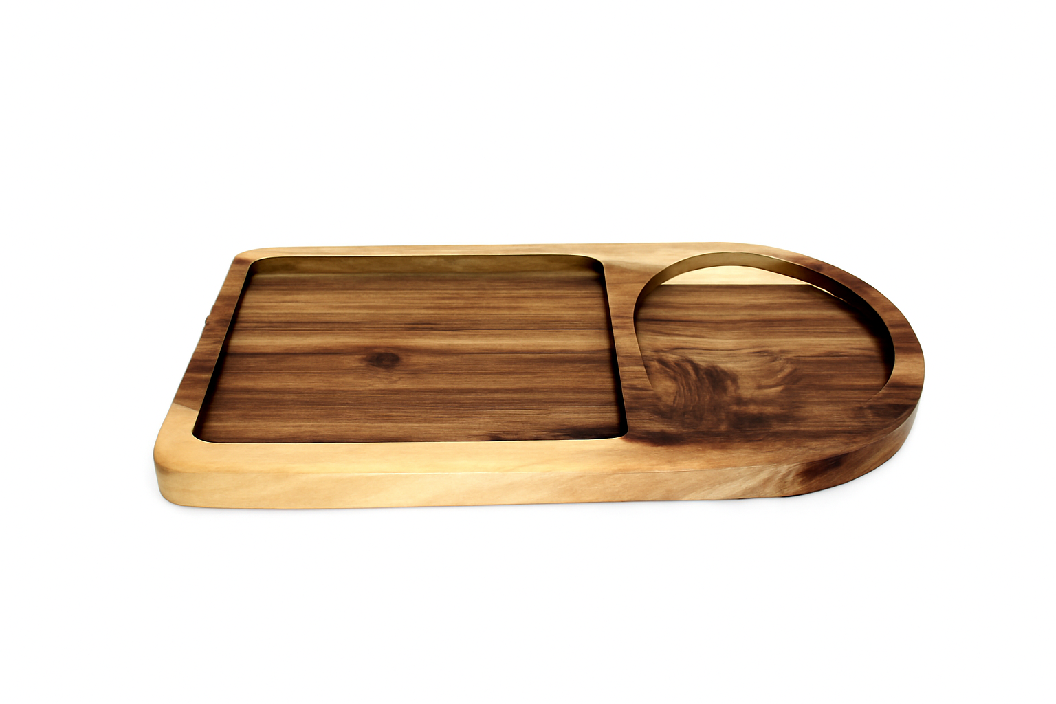 Handmade Wooden Two Portion Platter – Rustic Two Compartment Serving Tray for Snacks, Appetizers, Dips, Cheese & Crackers – Natural Wood Finish