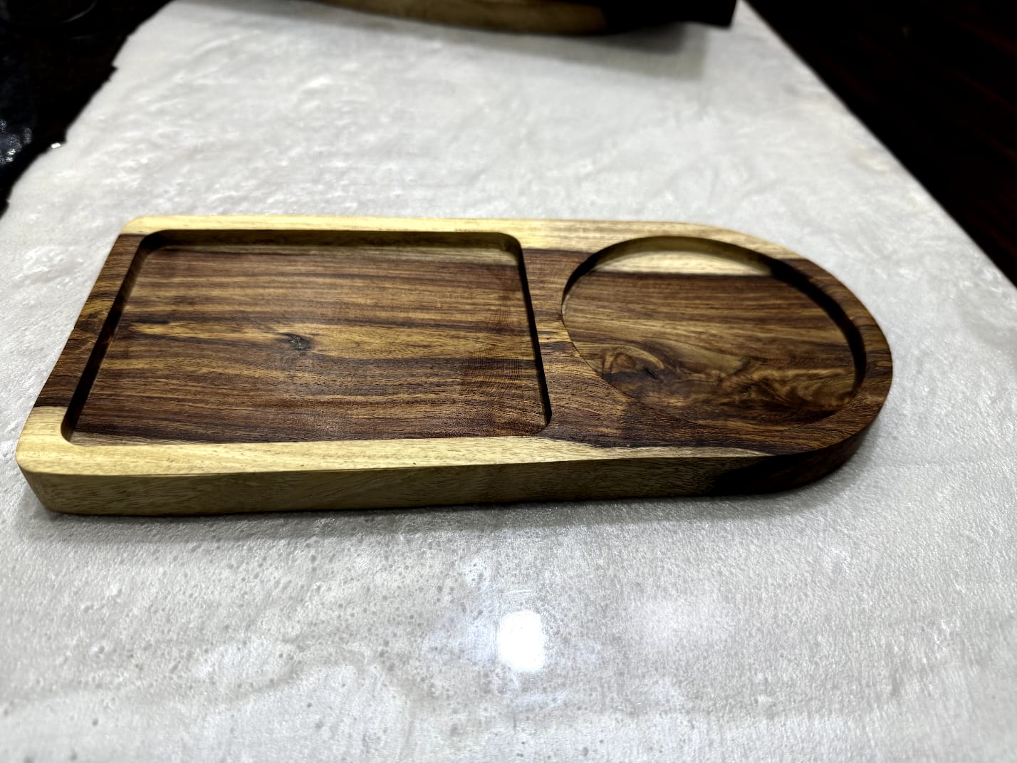 Handmade Wooden Two Portion Platter – Rustic Two Compartment Serving Tray for Snacks, Appetizers, Dips, Cheese & Crackers – Natural Wood Finish