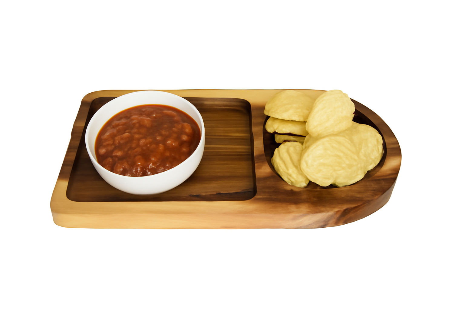 Handmade Wooden Two Portion Platter – Rustic Two Compartment Serving Tray for Snacks, Appetizers, Dips, Cheese & Crackers – Natural Wood Finish