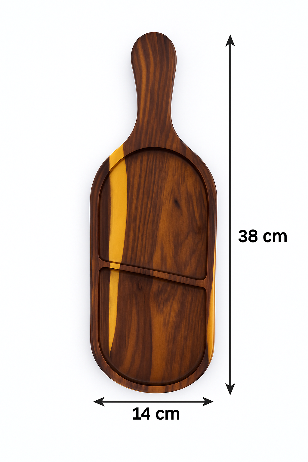 Handmade Wooden Two Portion Serving Tray with Handle – Rustic Rosewood Snack, Dip, Charcuterie, Cheese & Cracker Tray for Home & Kitchen Entertaining
