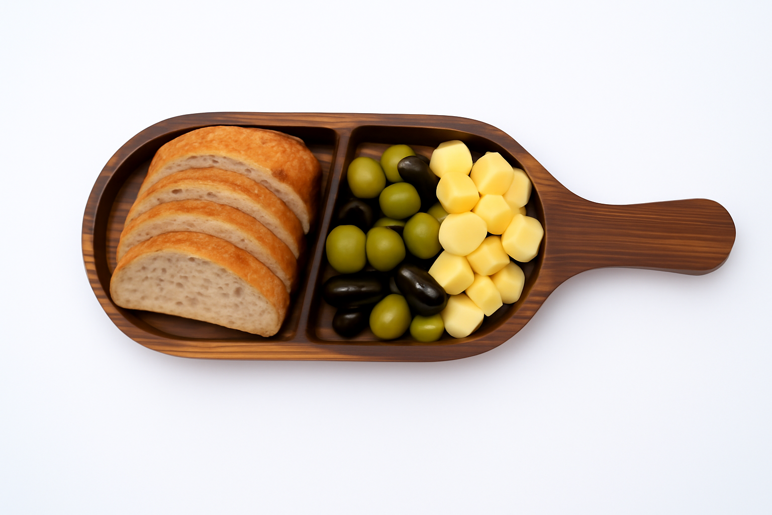 Handmade Wooden Two Portion Serving Tray with Handle – Rustic Rosewood Snack, Dip, Charcuterie, Cheese & Cracker Tray for Home & Kitchen Entertaining