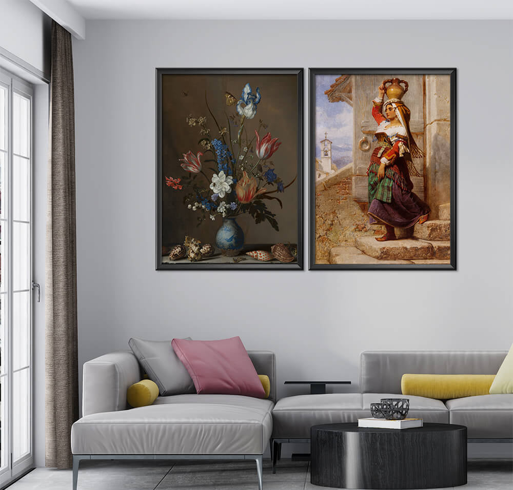 Lady & Vase of Flowers Oil Paint (2 Panel) Digital Wall Art