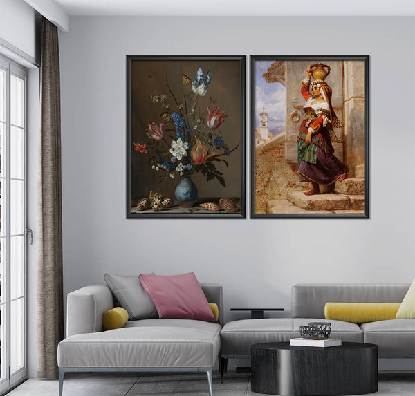 Lady & Vase of Flowers Oil Paint (2 Panel) Digital Wall Art