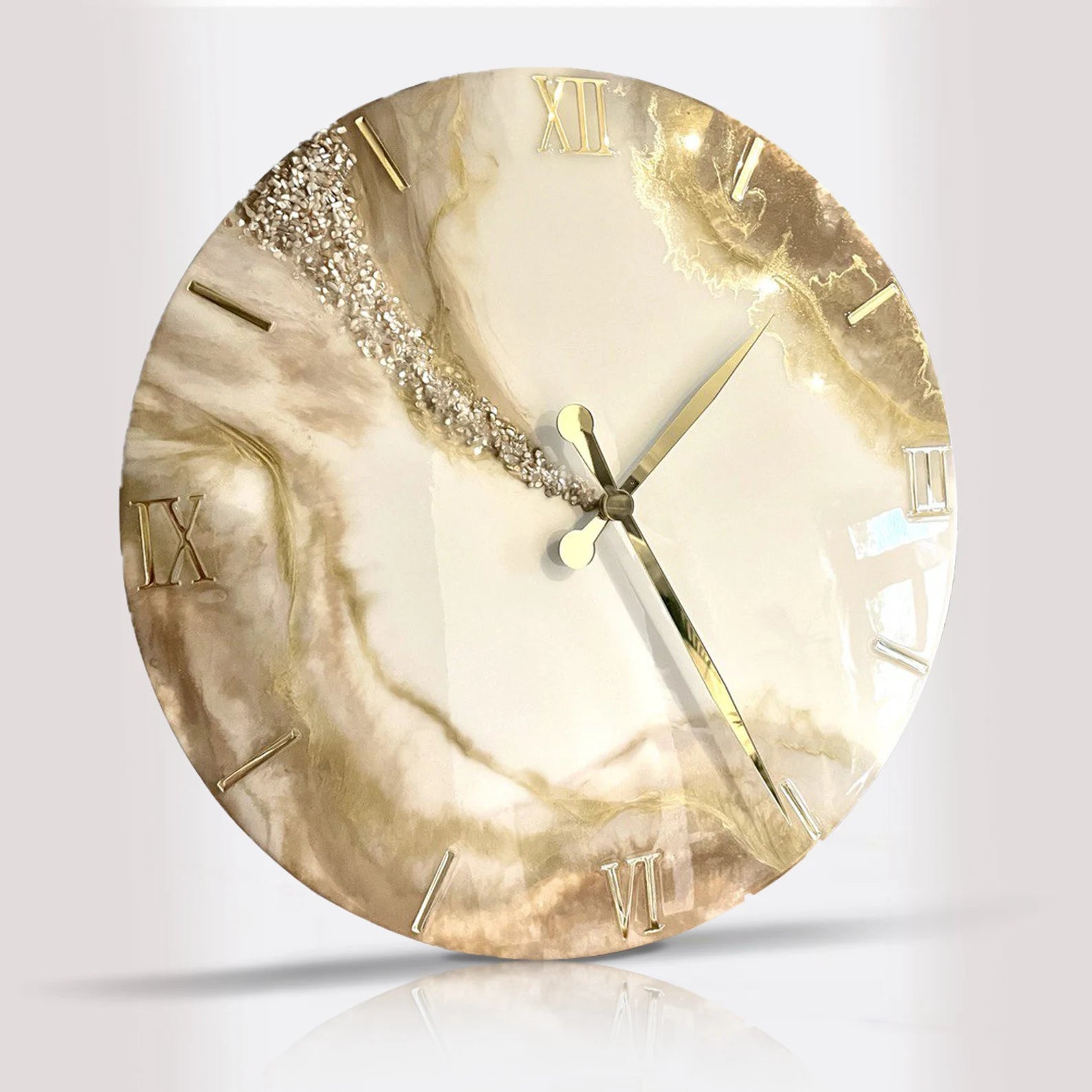 Large Beige Elegant Marble Wall Clock – Unique Epoxy Resin Art, Modern Design, Luxury Wall Clock for Home Décor, Perfect 60th Birthday Gift for Women and Mother-Wall Clock-BEESARI