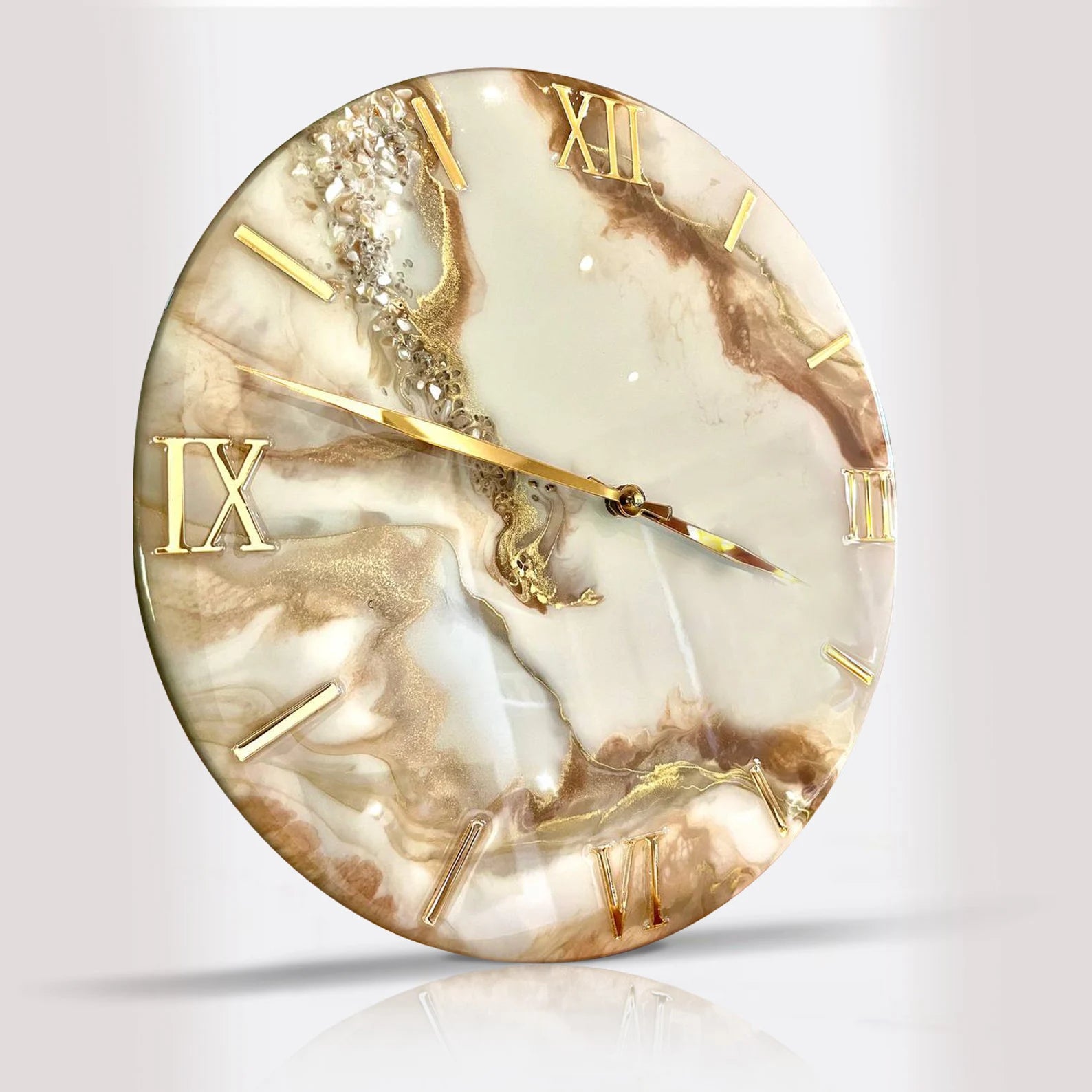 Large Beige Elegant Marble Wall Clock – Unique Epoxy Resin Art, Modern Design, Luxury Wall Clock for Home Décor, Perfect 60th Birthday Gift for Women and Mother-Wall Clock-BEESARI