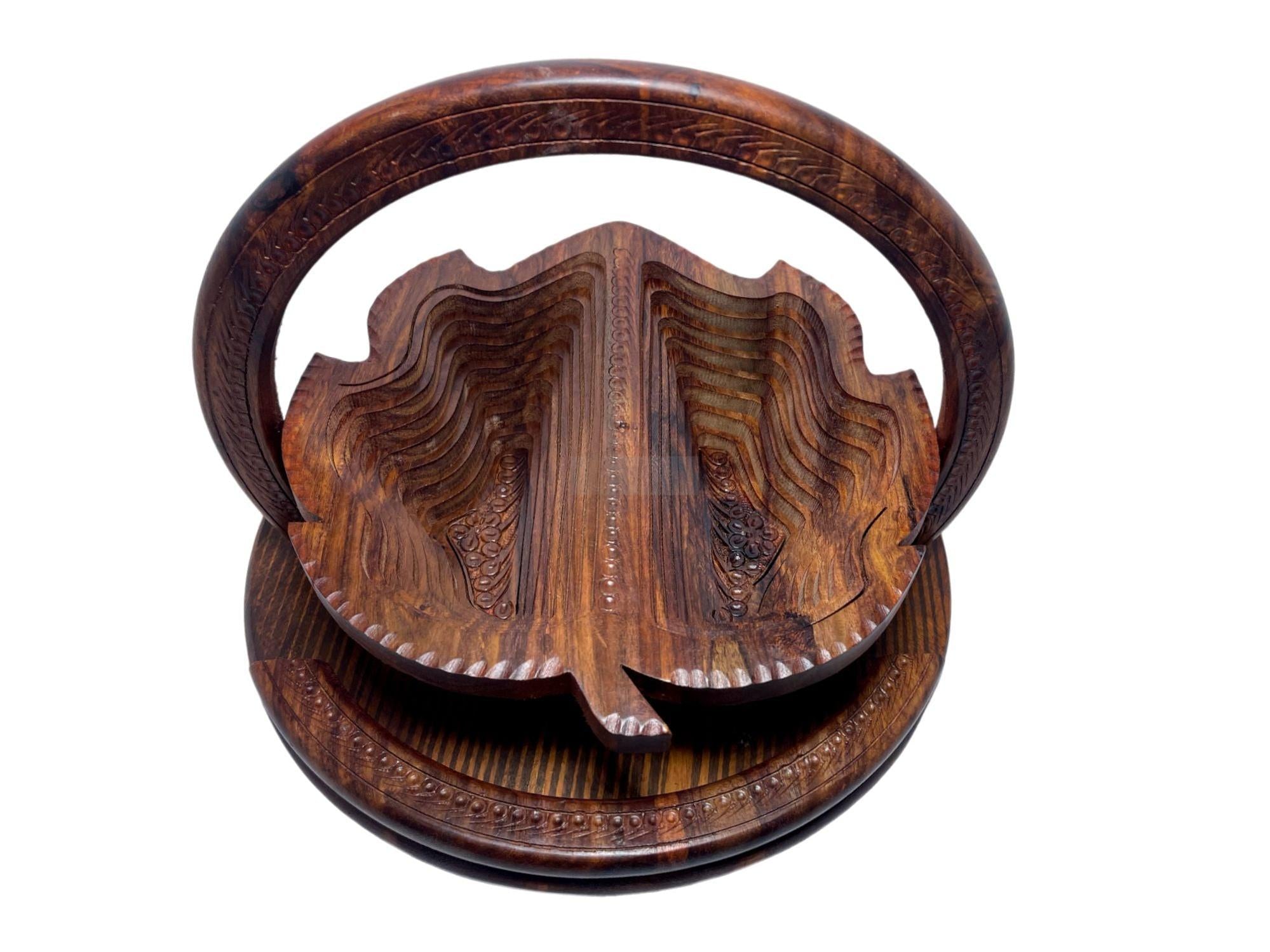 Leaf shape Handcrafted Rosewood Foldable Dry Fruits Serving Tray-Trays-BEESARI