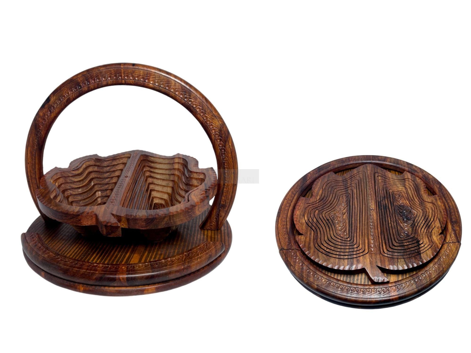 Leaf shape Handcrafted Rosewood Foldable Dry Fruits Serving Tray-Trays-BEESARI