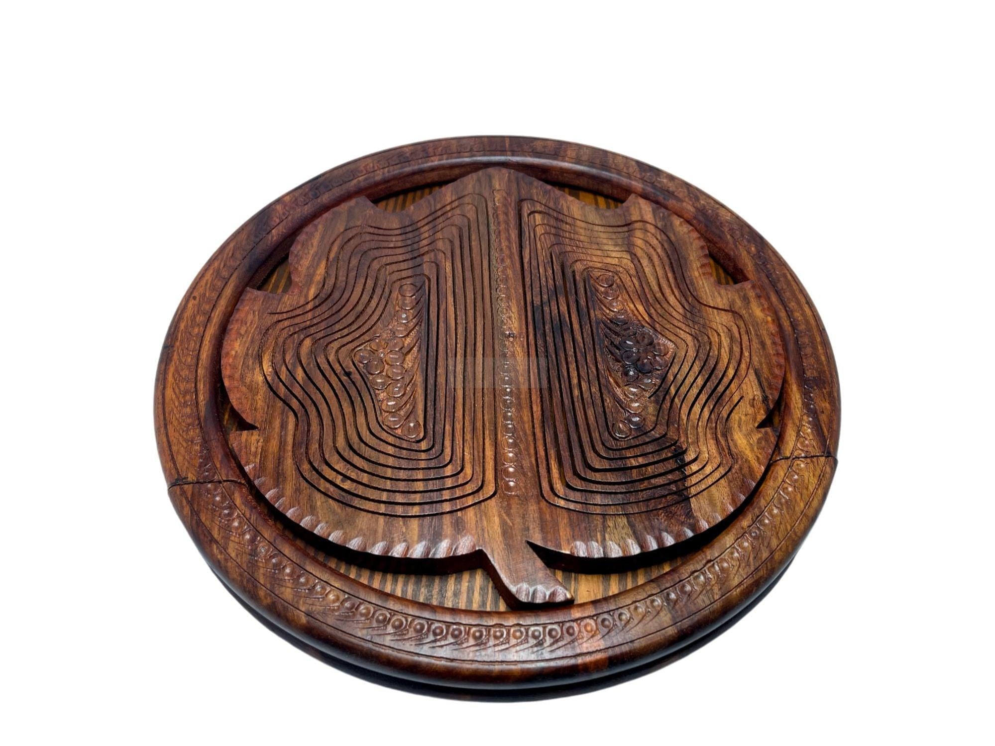 Leaf shape Handcrafted Rosewood Foldable Dry Fruits Serving Tray-Trays-BEESARI