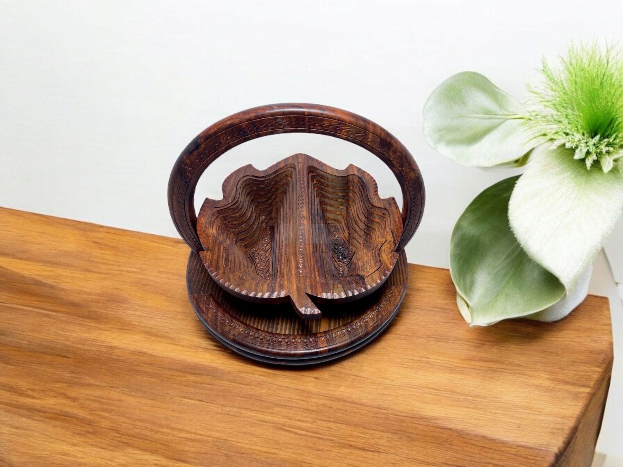 Leaf shape Handcrafted Rosewood Foldable Dry Fruits Serving Tray-Trays-BEESARI