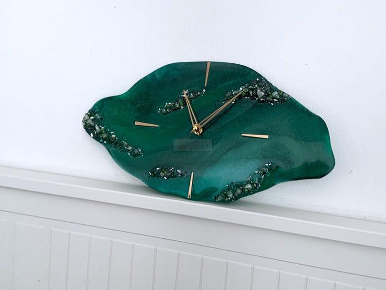 Live Edge Wall Clock with Resin and Stone Detailing-Wall Decor-BEESARI