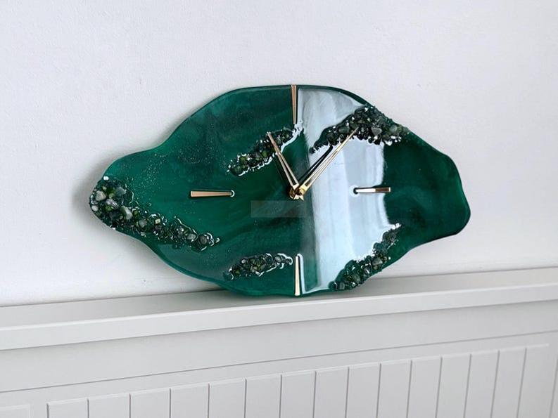 Live Edge Wall Clock with Resin and Stone Detailing-Wall Decor-BEESARI