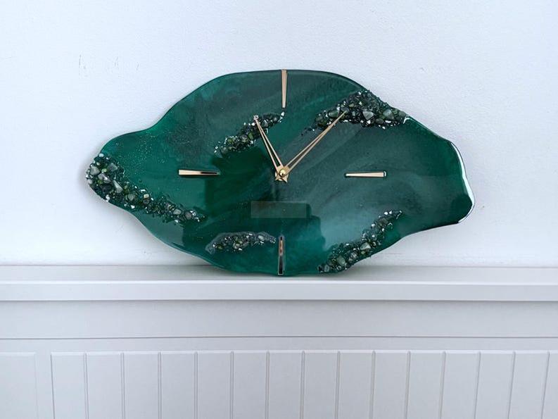 Live Edge Wall Clock with Resin and Stone Detailing-Wall Decor-BEESARI