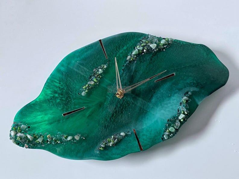 Live Edge Wall Clock with Resin and Stone Detailing-Wall Decor-BEESARI