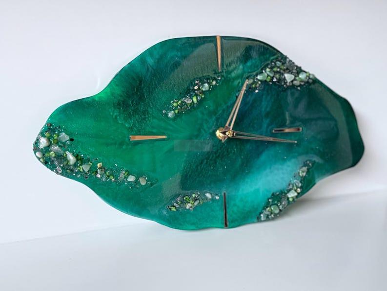 Live Edge Wall Clock with Resin and Stone Detailing-Wall Decor-BEESARI