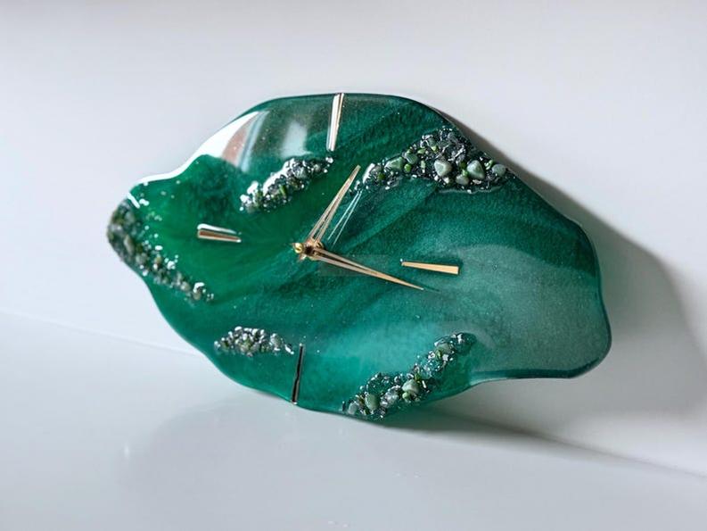 Live Edge Wall Clock with Resin and Stone Detailing-Wall Decor-BEESARI