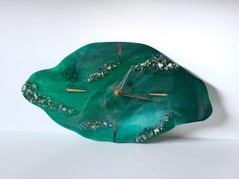 Live Edge Wall Clock with Resin and Stone Detailing-Wall Decor-BEESARI