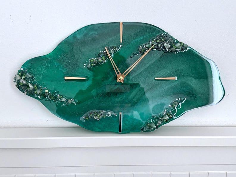 Live Edge Wall Clock with Resin and Stone Detailing-Wall Decor-BEESARI
