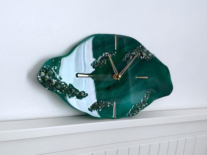 Live Edge Wall Clock with Resin and Stone Detailing-Wall Decor-BEESARI