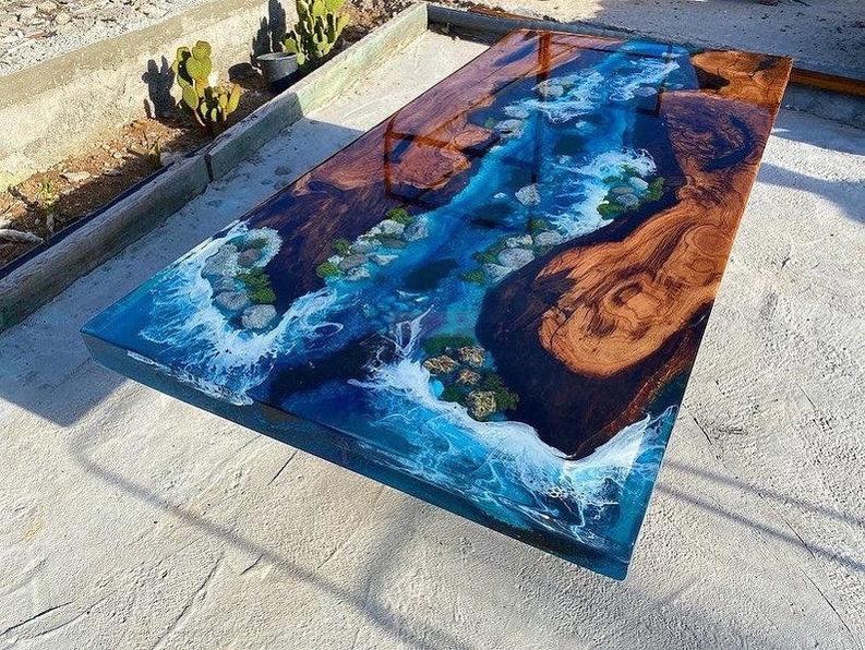 Live Edge Wooden Resin Table in Beach style - Natural Beauty & Unique Design with Wooden Legs-Tables-BEESARI