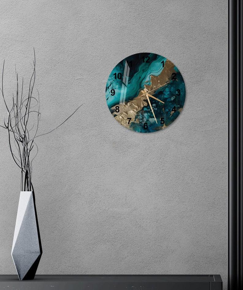Luxury Tempered Glass Marble Wall Clock - Modern Silent Non-Ticking Design for Home & Office Decor-Wall Clock-BEESARI