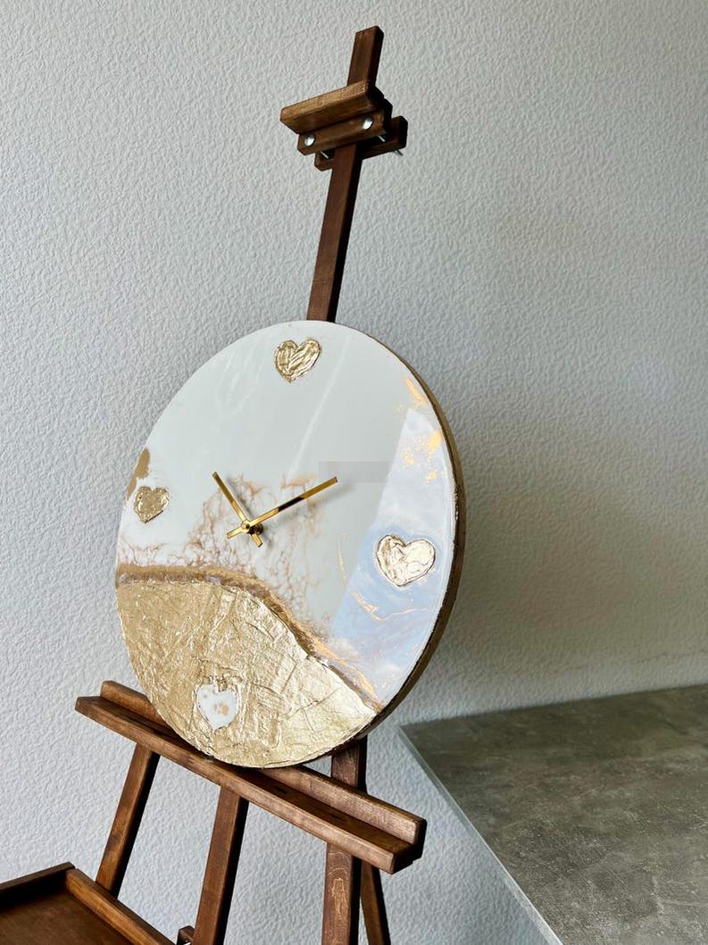 Modern White and Gold Wall Clock with Heart Detail-Wall Clock-BEESARI